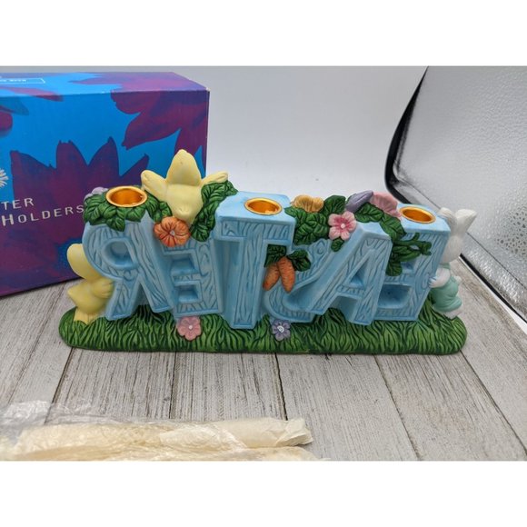 Vintage Nobel Ball 8" Easter Mini Taper Candle Holder Spring Bunny Decoration - Picture 5 of 6